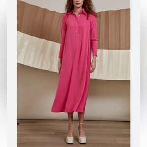 Epik Shirt Dress Hot Pink Midi Maxi Button Front Size 2 Long Sleeve Popover